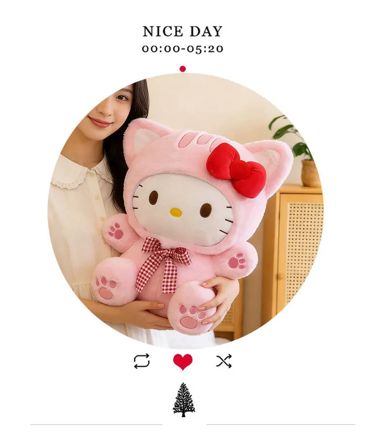 20/30/45/60CM Niedliche Graue Katze Hello Kitty Plüschpuppe mit Kariertem Schleifendesign KT Stofftier Weiches Kissen Heim- und Raumdekoration Geburtstagsgeschenk – Detail 13