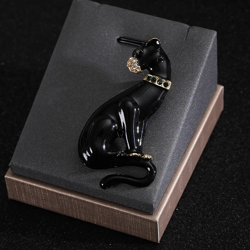 Black Enamel Leopard  Animal Women Brooch Pin For Suit