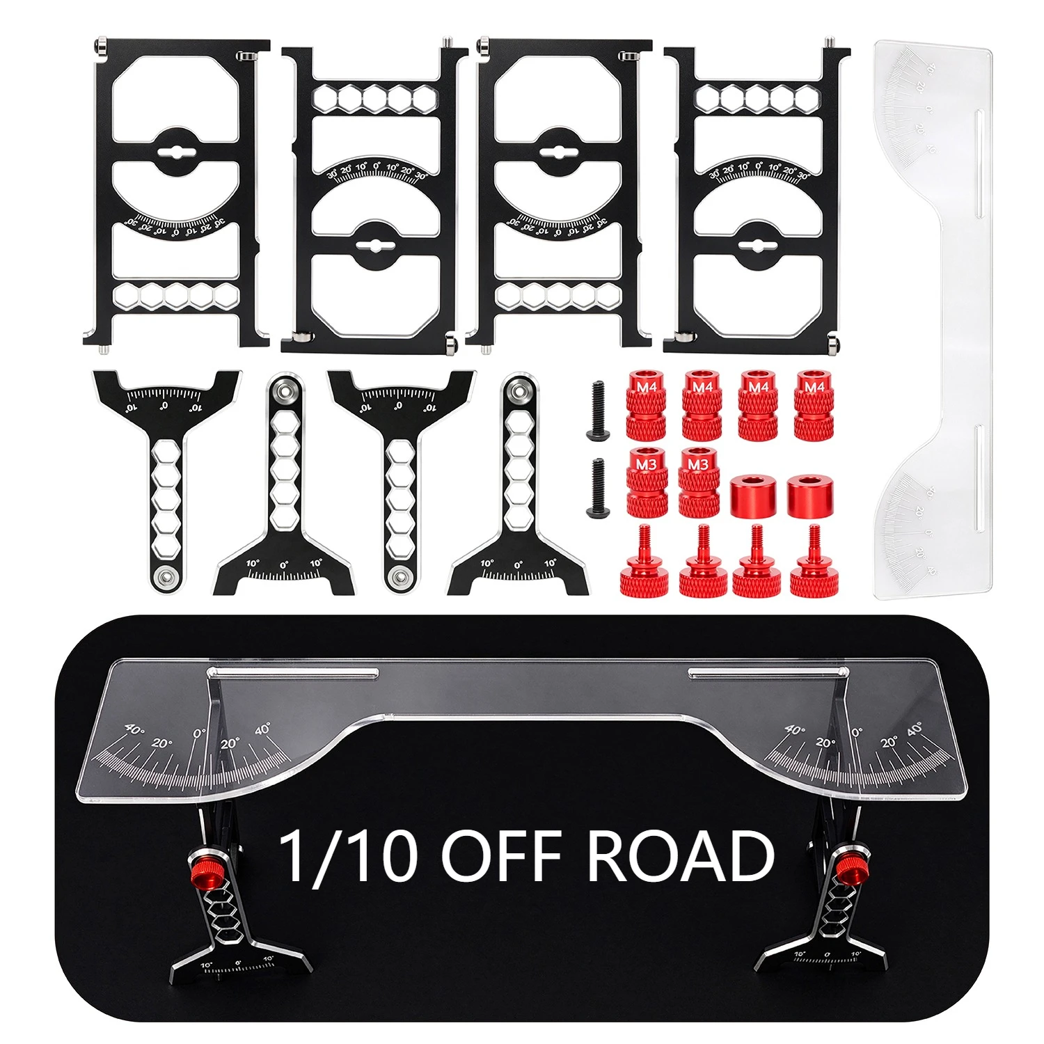 Aluminum 1/10 Off-Road Chassis Setup System Measuring Tool Set With Ruler Wrench For 1/10 2WD 4WD Buggy