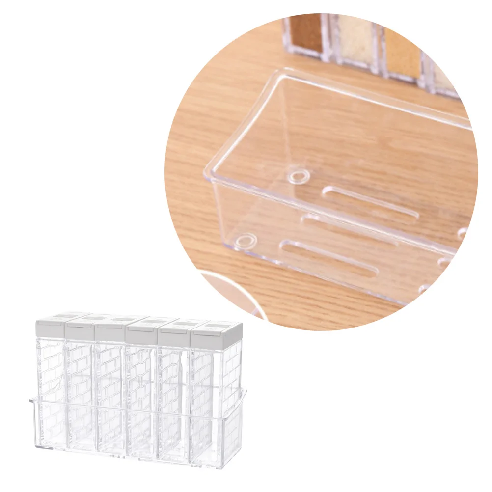 

6-Compartment Transparent Seasoning Box Set Double Outlet Lid Kitchen Condiment Storage Containers Seasoning Box Set