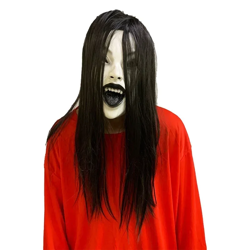 Masques effrayants pour femmes, décoration d'halloween, Costume de Cosplay, couvre-chef Creepier, accessoire de tête, cheveux longs, couvre-chef de sorcière