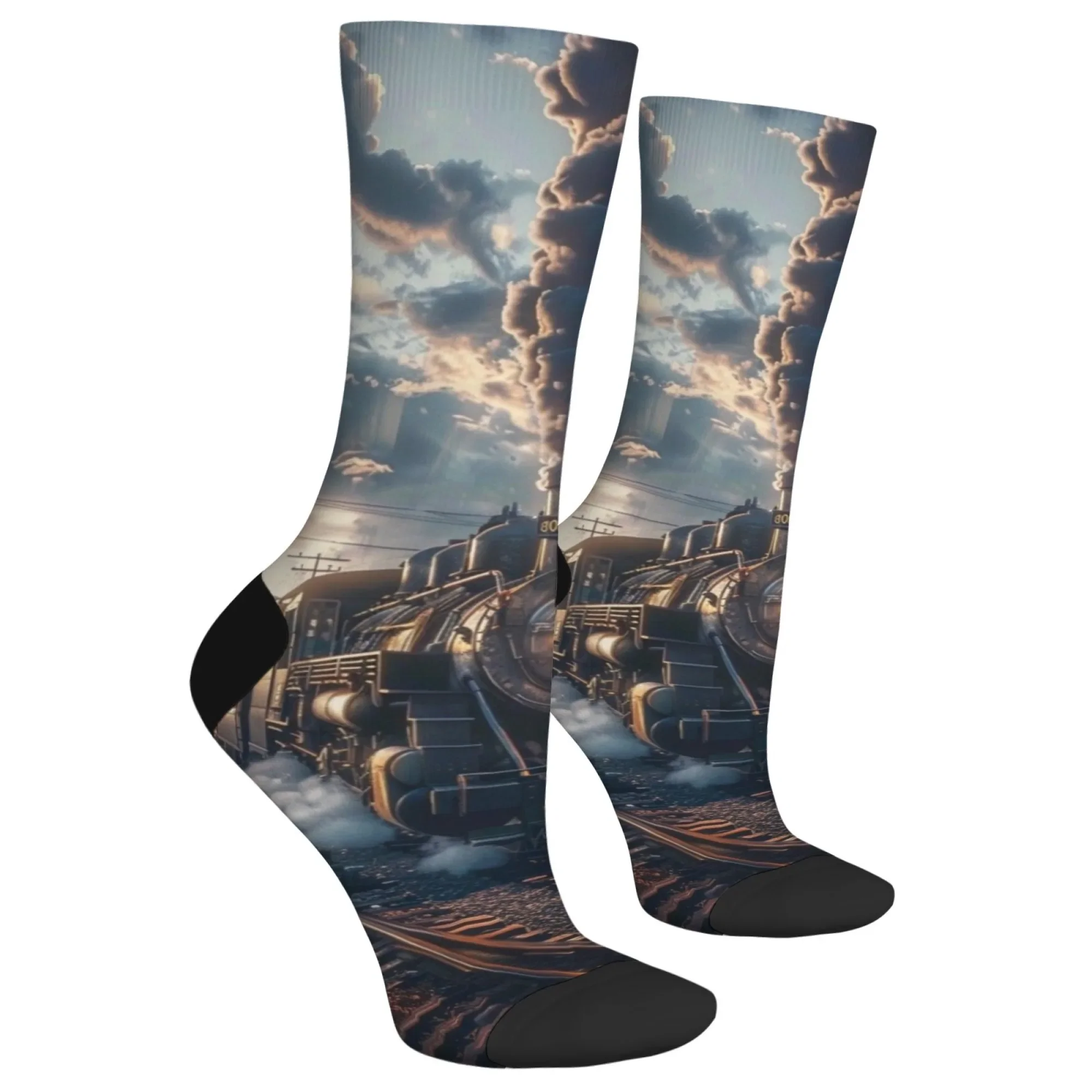 جوارب رجالية عصرية غير رسمية تصميم قطار ريترو مبتكر جوارب ضغط هاراجوكو ستريت هيب هوب لركوب الدراجات في الهواء الطلق والسفر