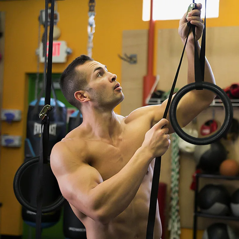 حلقات صالة رياضية للياقة البدنية ABS ، حلقات سحب ، قوة الجسم ، الذقن ، التدريب ، التمرين ، الأسود