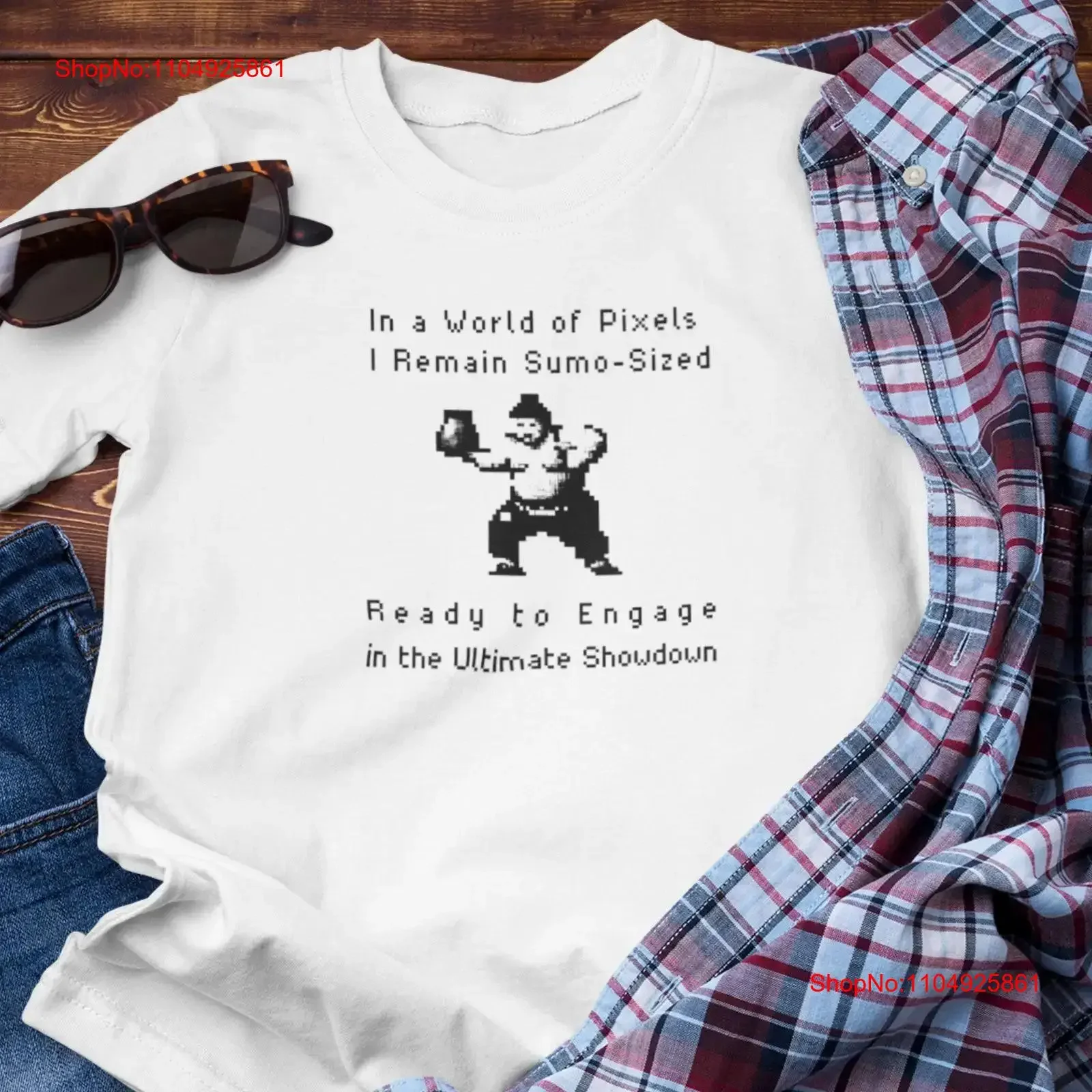 

Funny Japanese Street T Shirt Otaku Geek Artful Pixelated Pixel Style Art Dot Sumo Wrestler Y2k Retro vintage Washed Slightly