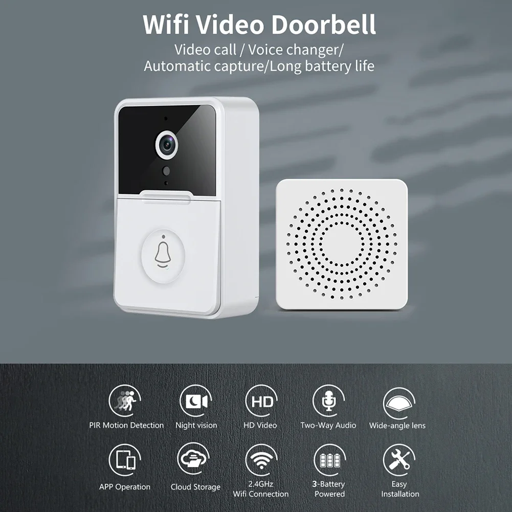 Bel pintu Video WIFI, kamera keamanan rumah nirkabel bel pintu HD dua arah interkom perubahan suara untuk rumah