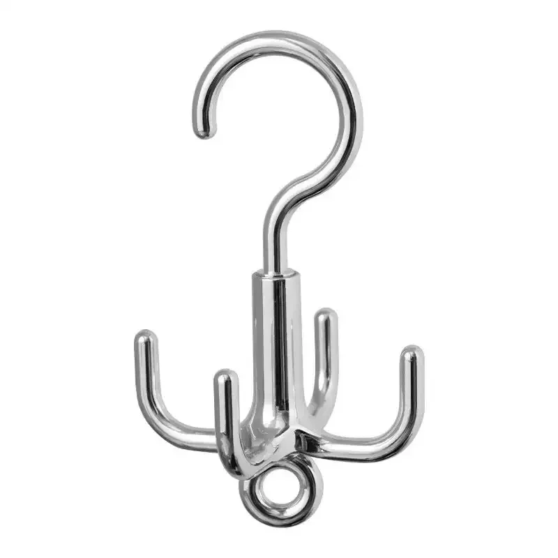 Multifunctional Rotating Clothes Hook – Punch-Free 4-Claw Hanger for Belt, Scarf & Wardrobe Organization