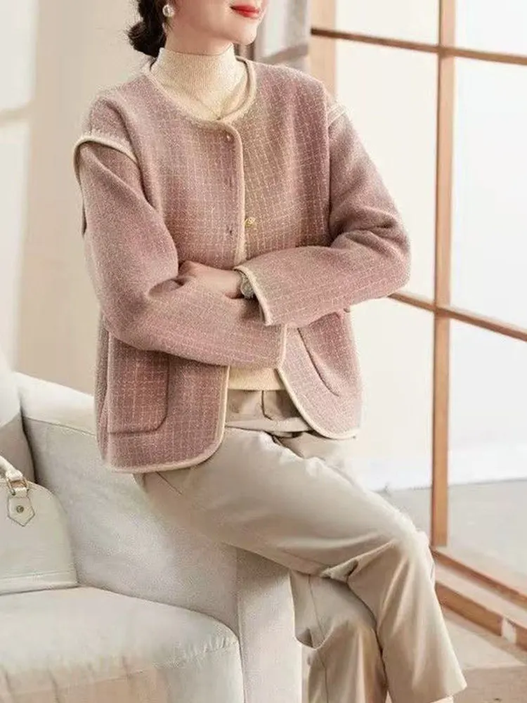 

Elegant Mom Spring Fashion Outerwear Long Sleeve round Neck Cardigan Luxury Style Women's Knitted Sweater Commute Appropriate