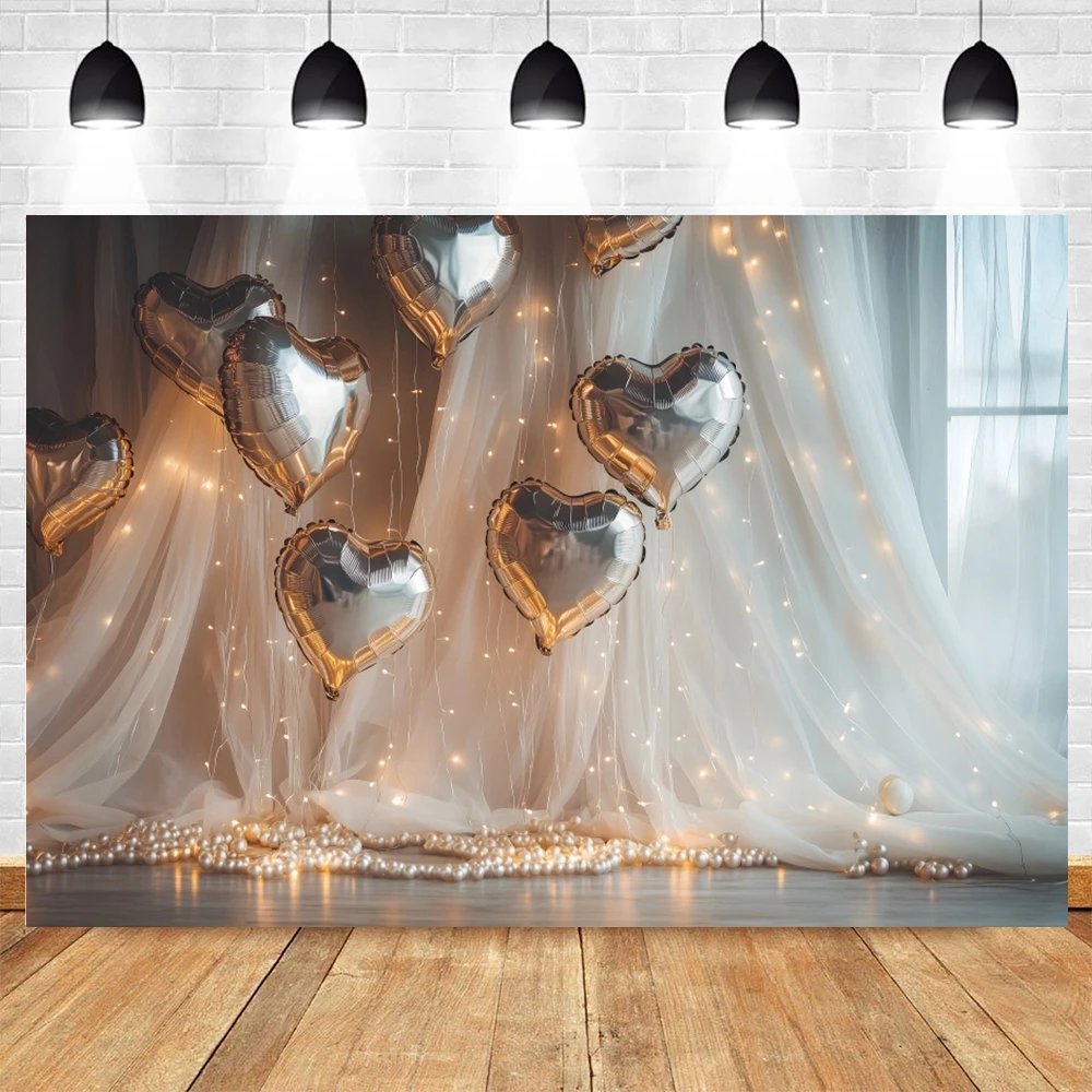 Glitter February 14th Party Backdrop Shiny Spots Love Heart Ballloon Valentine's Day Photography Background Photostudio Supplies