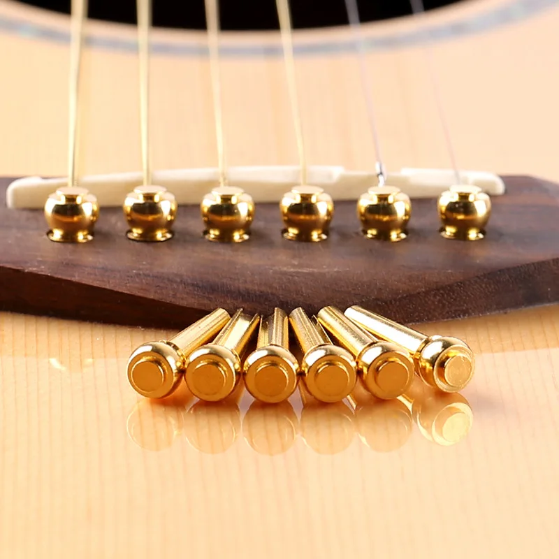 6 pcs/lot Guitar Strings Nail Metal Acoustic Guitar Bridge Pins Solid Copper Brass Guitar Strings Fixed Cone String Pins