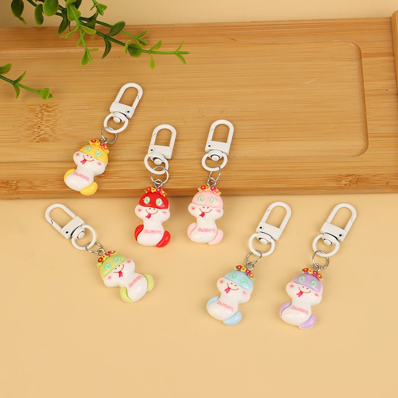 Resin Small Flower Snake Keychain Year Of Chinese Zodiac Snake Lucky Pendant KeyRing Couple Small Pendant Bag Charm Jewelry Gift