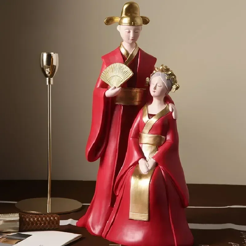 Chinese Bride Groom Couple Character Resin Ornaments Home Wedding Room Bedroom Sculpture Crafts Decoration Friend Wedding Gifts