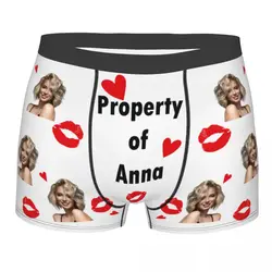 Men's  Custom Personalized Face Photo Boxer Briefs Shorts Panties Breathable Underwear Male Novelty Long Underpants