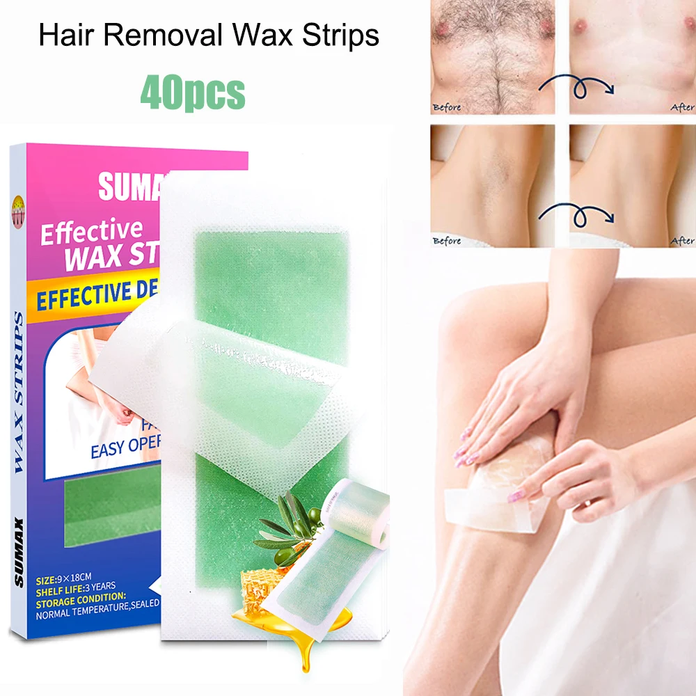 Rapid Hair Removal Wax Strips Paper Double-Side Lasting Depilation Women's Safe Wax Paper For Face/Legs/Bikini/Arm/Neck 40pcs