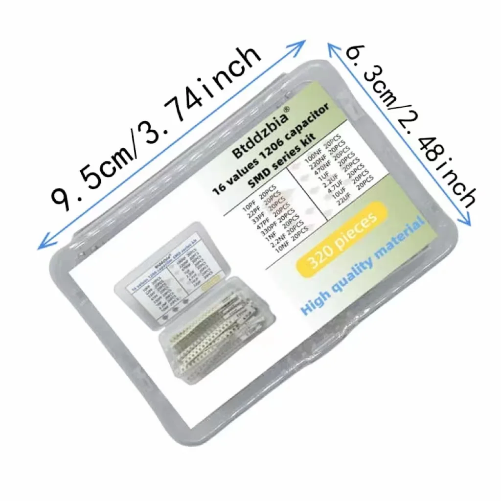 320피스 1206 SMD 커패시터 키트 10pF ~ 22uF의 16개 값 - 산업용 SMD 커패시터 요소용 다양한 커패시터 뱅크