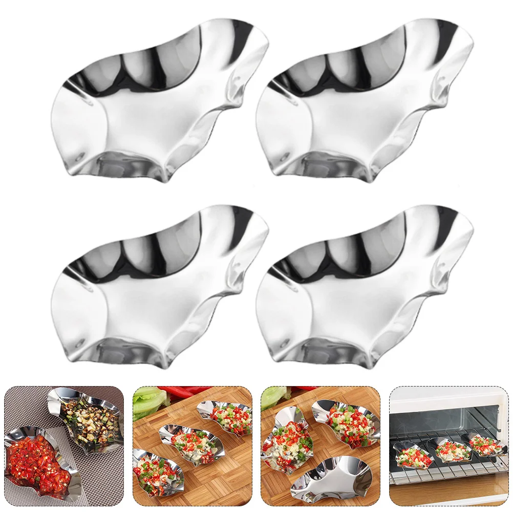 

2 Pcs Soy Sauce Dipping Bowls Oyster Dish Reusable Dishes Tableware Silver Seasoning Trays