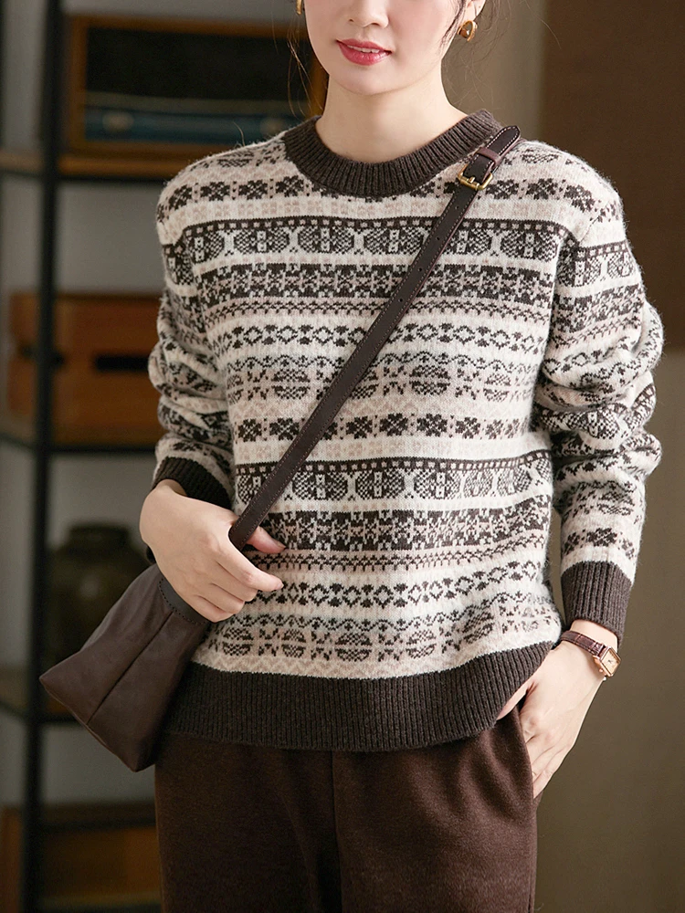 

Теплый шерстяной вязаный свитер Ne Round Ne Fair Isle с узором Thiened, осенне-зимний женский удобный мягкий длинный топ све