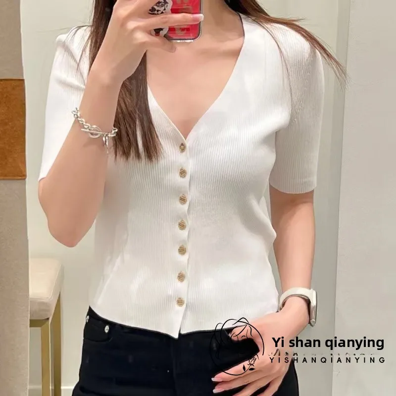 

Early Autumn V-Ne ort Sve Knitted Open Cardigan Women's Slim Fit Top French Sle Faion Knitwear