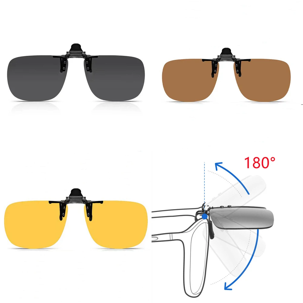 1pcs Men Polarized Sunglasses Clip Can Be Flipped Up Myopia Glasses Clip Anti-Uv400 Night Driving Fishing Glasses Accessories