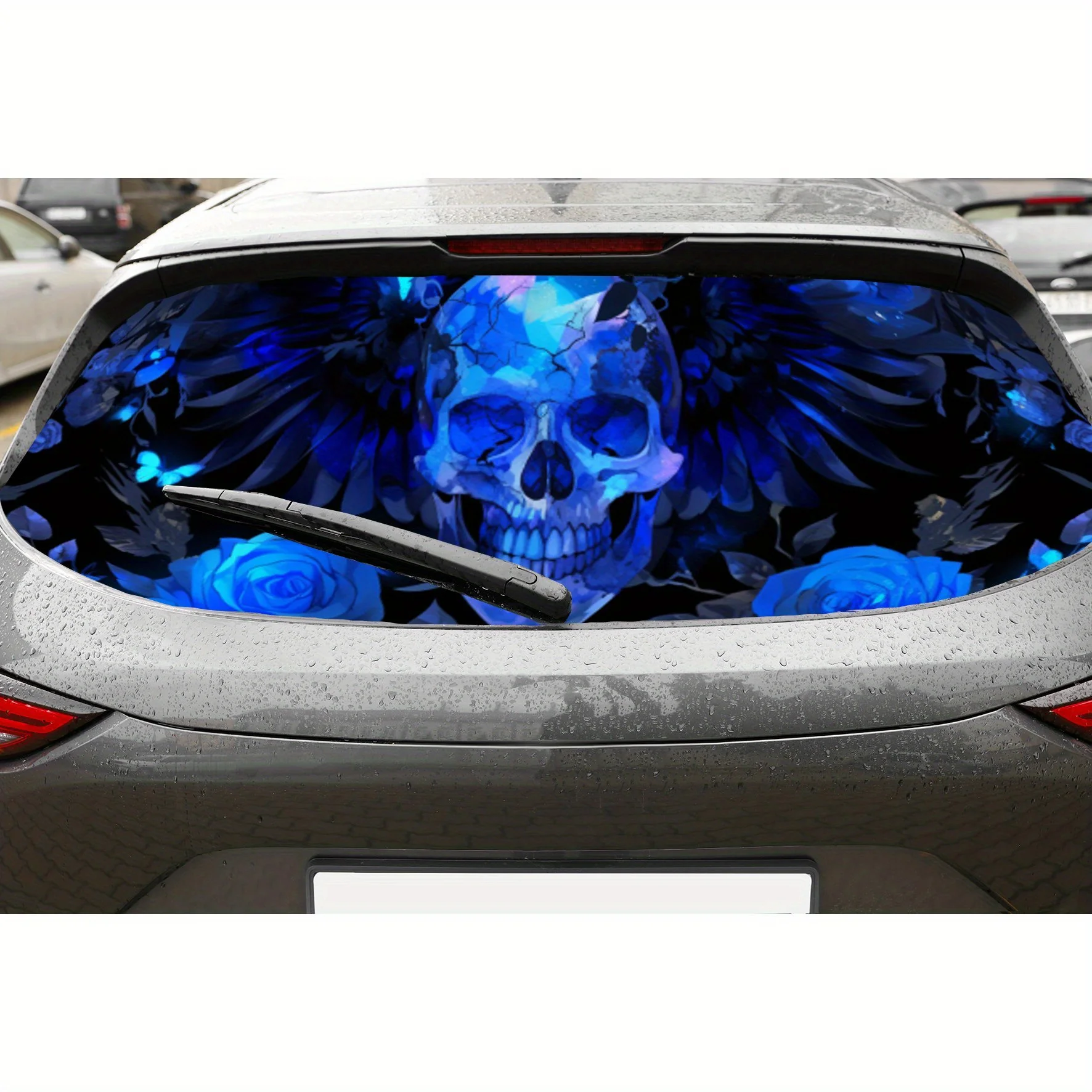 

Cool Blue Skull and Wings PVC Perforated Car Vinyl Wraps, Privacy Enhancing Design for Rear Window, Car Rear Windshield Sticker