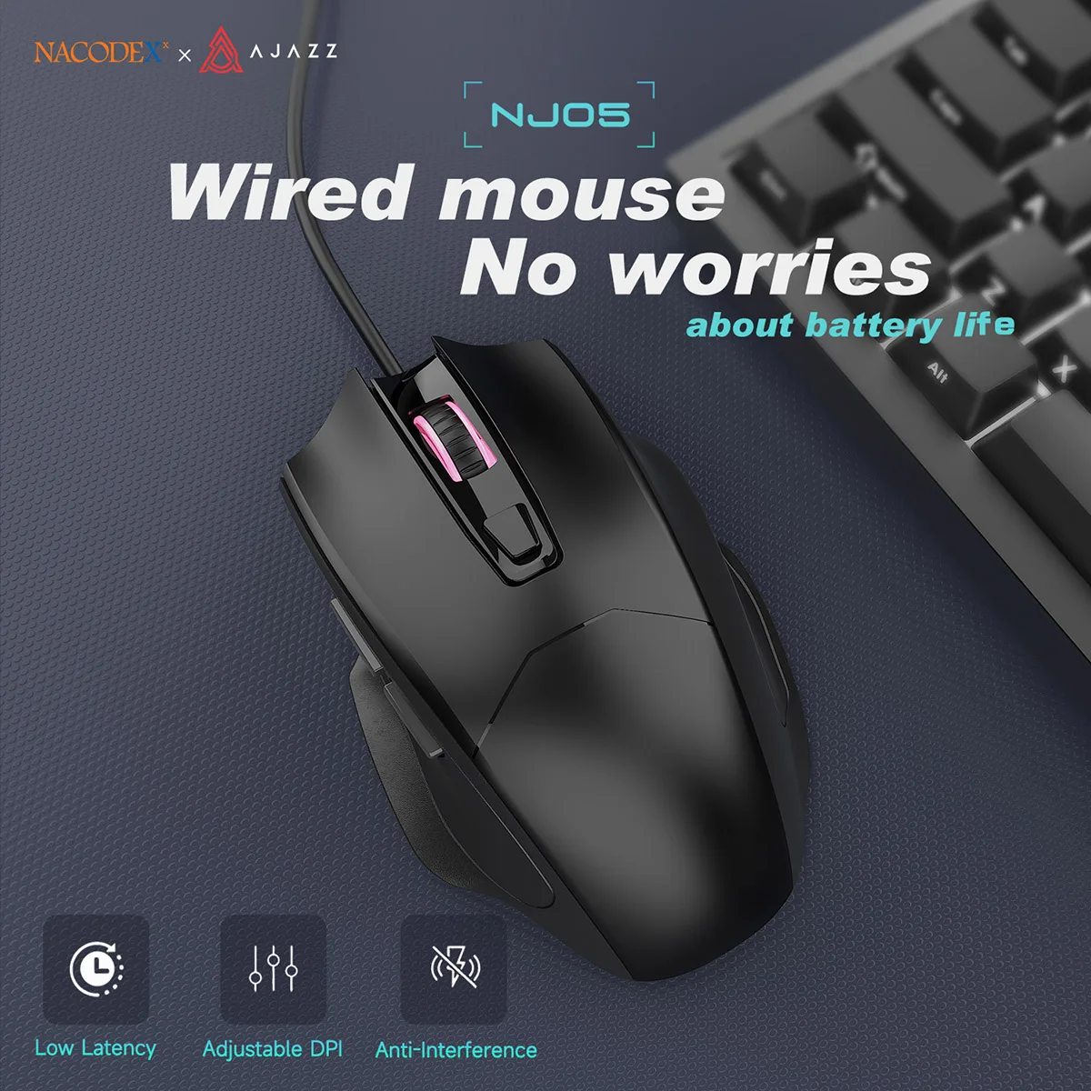 AJAZZ NJ05 Kabelgebundene Maus mit 3D-Scrollrad und sechs Tasten für mehr Gaming im Büro.