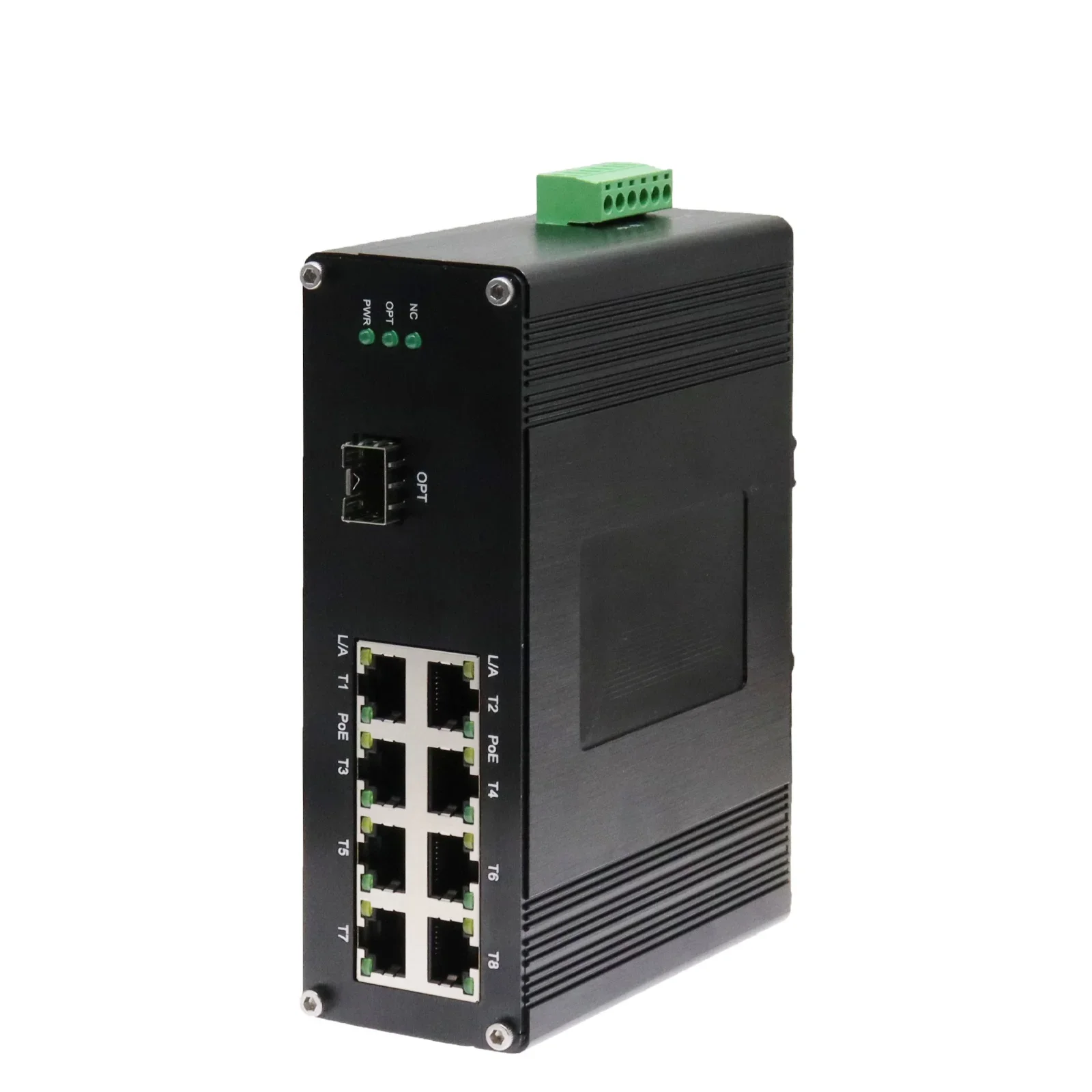Fiber Converter with LED Screen 1 X 10G SFP to 8 X 10/100/1000M RJ45 Ethernet Din Rail Mounting Network Switch