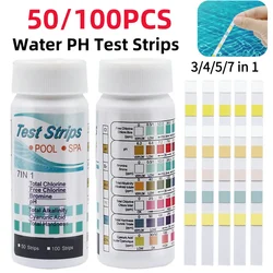 50/100Pcs 3/4/5/7 in 1 Water PH Test Strips Easy Detection Residual Chlorine Value Alkalinity Hardness Tester for Pool