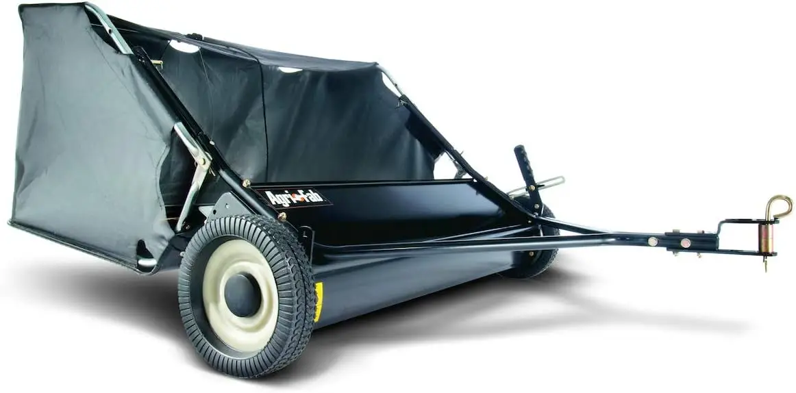 

45 0320 42 Tow Behind Lawn Sweeper 12 cu ft Hopper Bag Capacity Leaf Grass Catcher with Adjustable Brush Height and Easy