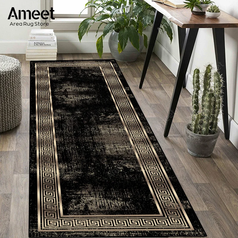 Long Corridor Carpet Modern Luxury Black Gold Runner Hallway Rug Decoration Area Rug Entrance Hall Bedroom Kitchen Floor Mat