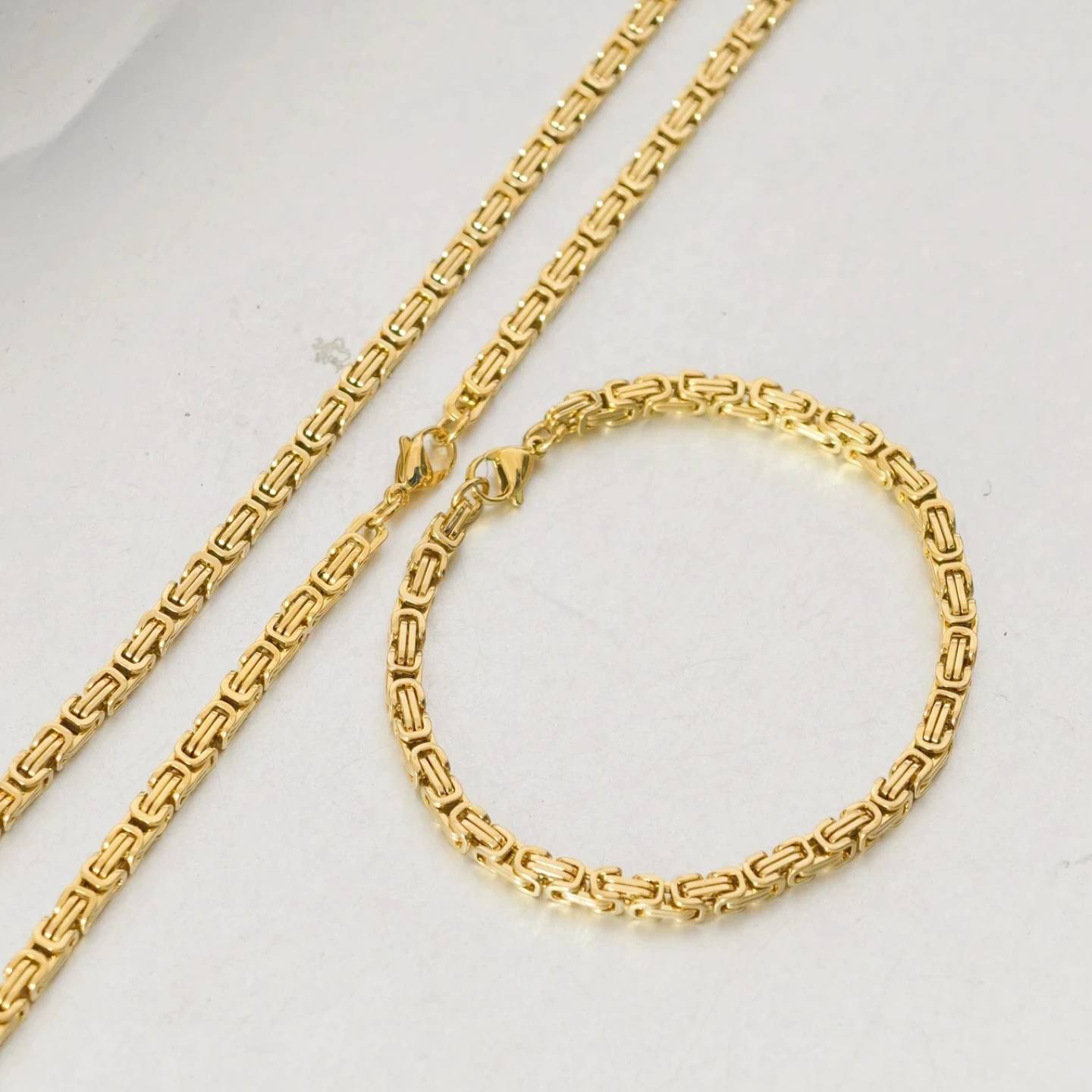 Gold Farbe Edelstahl 4mm Byzantinische Link Kette Armbänder Halskette Für Frauen Männer Fashion Party Hochzeit Schmuck Sets Geschenke