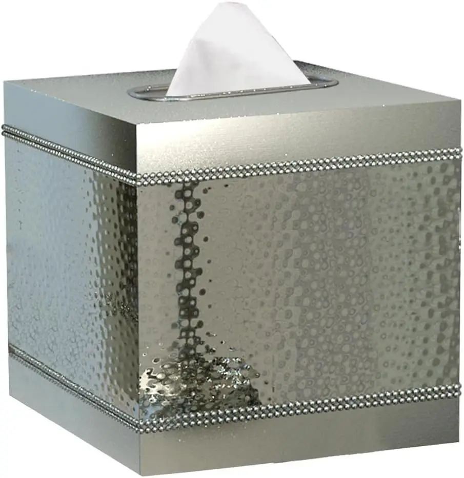 Hudson Bathroom & Desk Tissue Box Holder In Premium Polished Stainless Steel For Bathrooms & Vanity Spaces