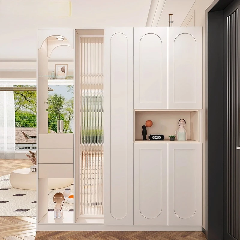 خزانة أحذية على الطراز الكريمي، خزانة مدخل، خزانة قاعة مدخل مدمجة، خزانة معطف ذات سعة كبيرة عند باب المنزل، قسم