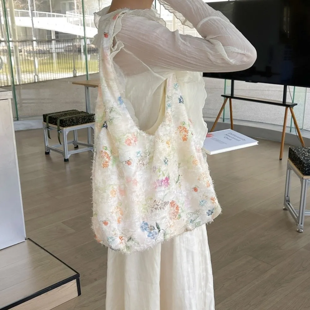 

Casual Sweet Dopamine Flower Bag Large Capacity Elegant Lace Shoulder Bag Tote Lightweight Fairy Underarm Bag Spring Summer