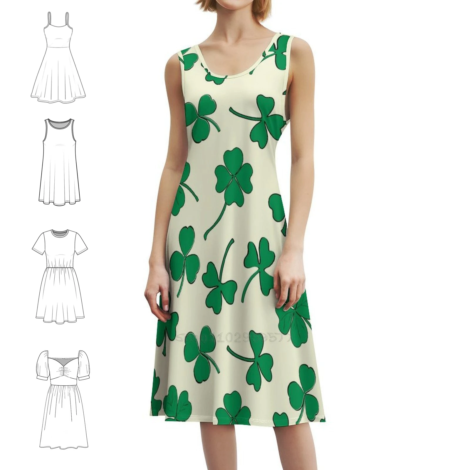 

Винтажное богемное платье с узором трилистника, пышные рукава или варианты без рукавов для женщин, платье клевера, милый день, счастливый шарм, ирландское