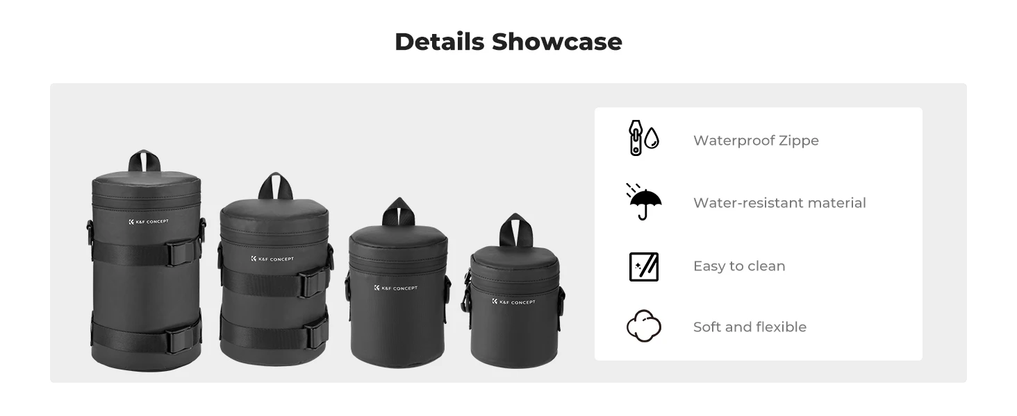 K&F Concept Kamera-Objektivtasche, Objektivtasche, wasserdichter Reißverschluss, stoßfester Rundum-Kameraobjektivtasche für DSLR-Objektive – Detail 6