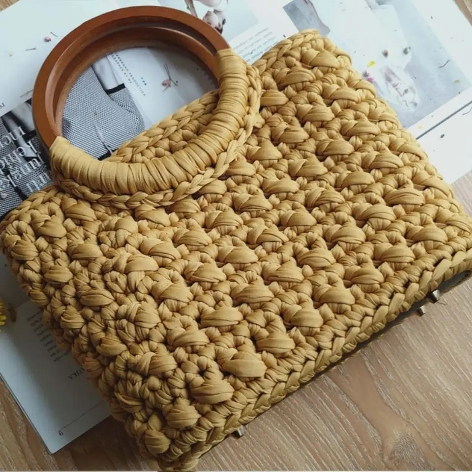 New Women\'s Bag Single Crossbody Bags Cloth Crochet Woven Tote Women Shoulder Bags Ladies Casual Shopping Basket Bags Designer