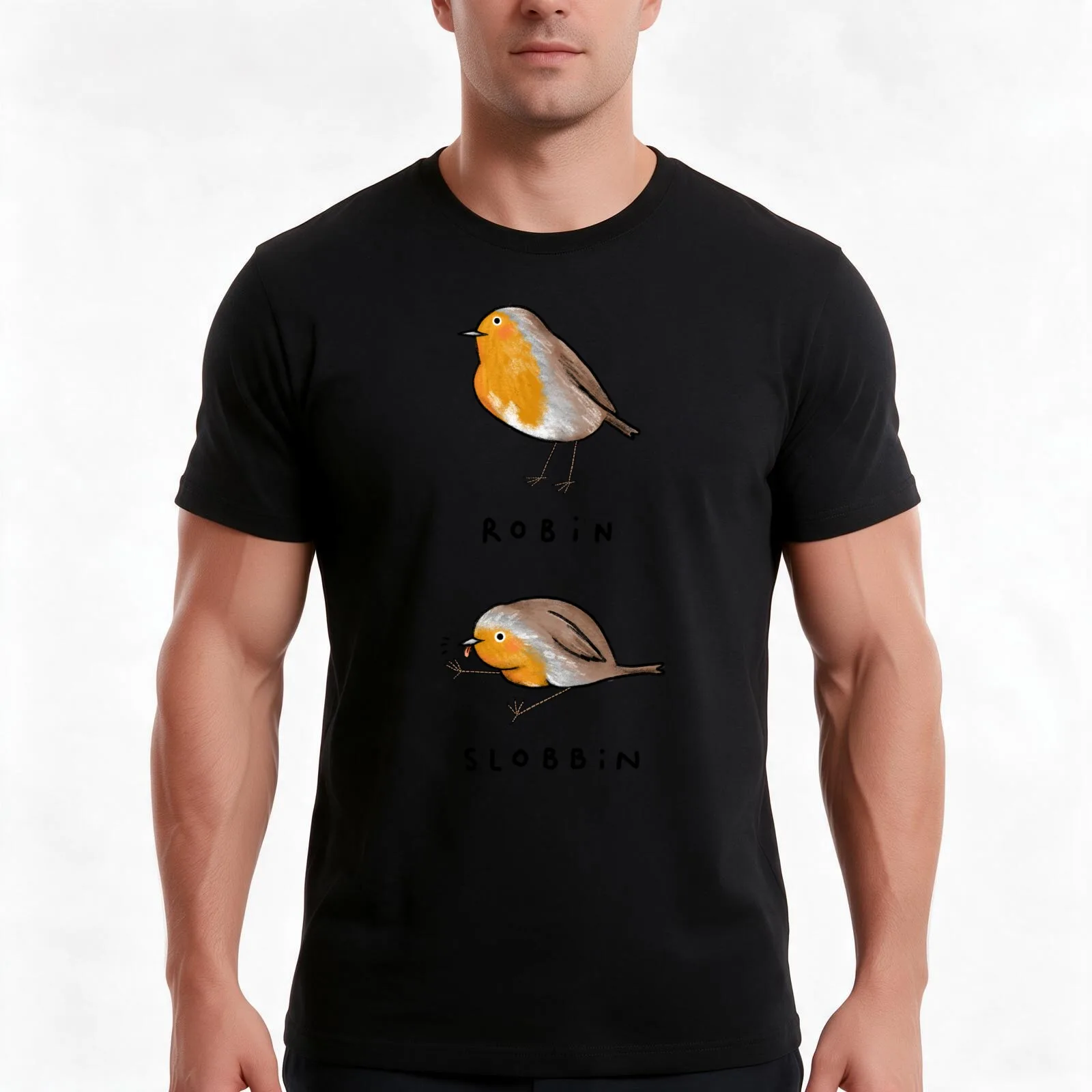 Robin Slobbin T-Shirt, Summer Casual Cotton Tee, Oversized Streetwear Tops, Vintage Graphic Print, Loose Fit Short Sleeve