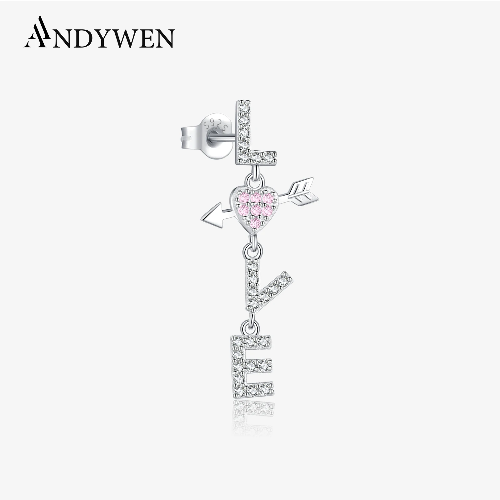 

ANDYWEN 925 Sterling Silver Letters Valentine Love Pink Drop Earring Set with Pink CZ Zircon 2025 Women Fine Casual Jewelry