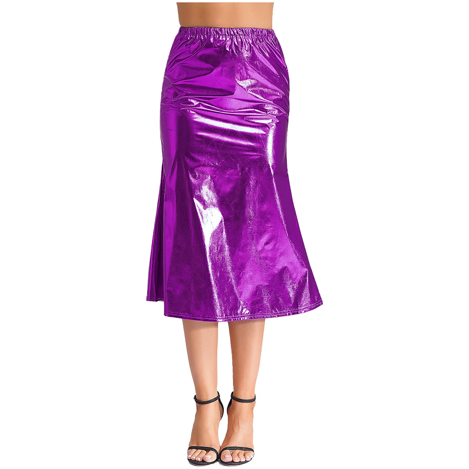 Womens Fan-shaped Long Skirt Hot Goldfish Tail Skirt Shiny Mermaid Hot Gold Shiny Half Skirt Fishtail Skirt Nightclub Costume