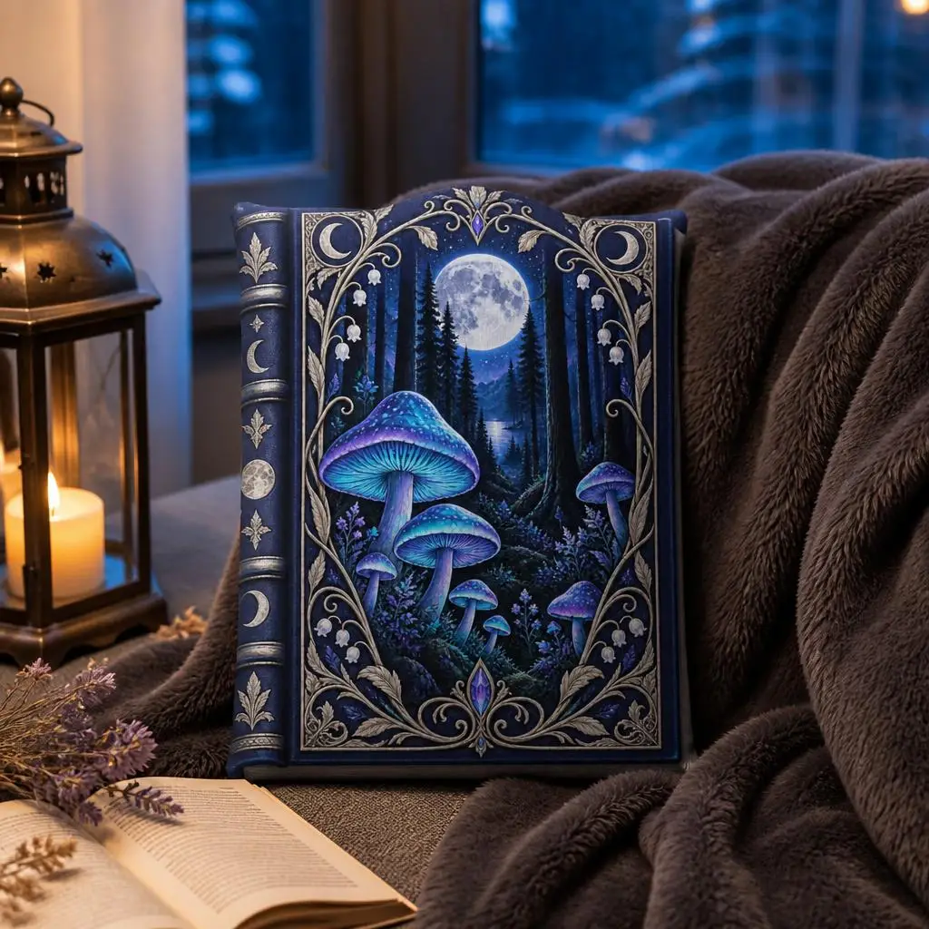Moonlit Mushroom Forest Book Shaped Plush Pillow Mystical Fantasy Throw Cushion Gothic Lunar Decorative Home Decor Sofa Gift