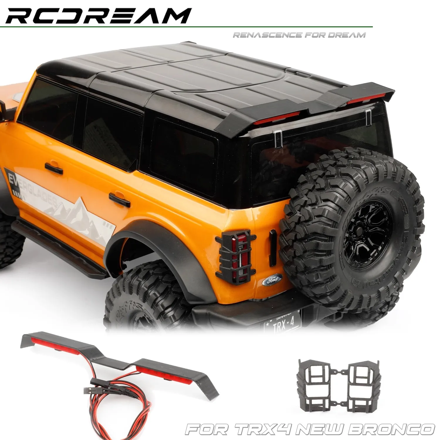 

Спойлер на крышу RCDream 1/10 со светодиодными фонарями, крышка заднего фонаря, защитная крышка TRX4, новые аксессуары Liema