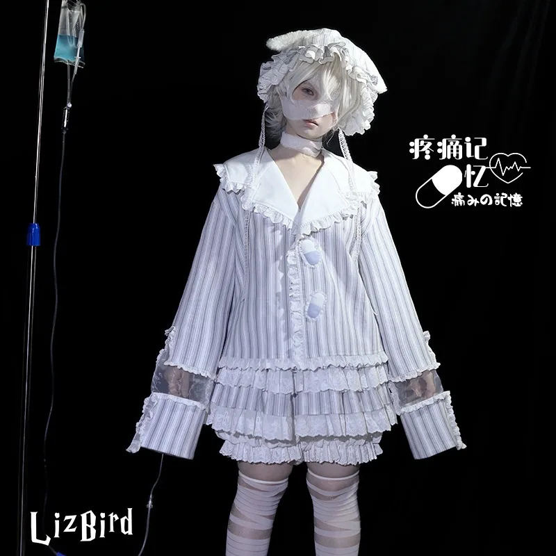 

Harajuku Style Subculture Lolita Striped Skirt Sets Gothic Sweet Navy Collar Lace Long Sleeve Top Tutu Skirt Two-Piece Set Women