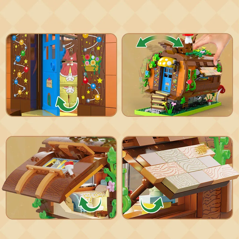 Kreatywna Architektura Widok Ulicy Klocki Konstrukcyjne Las Pociąg Wózek Budynki Klocki Zabawki Figurki Krajobraz Uliczny Z Podświetleniem