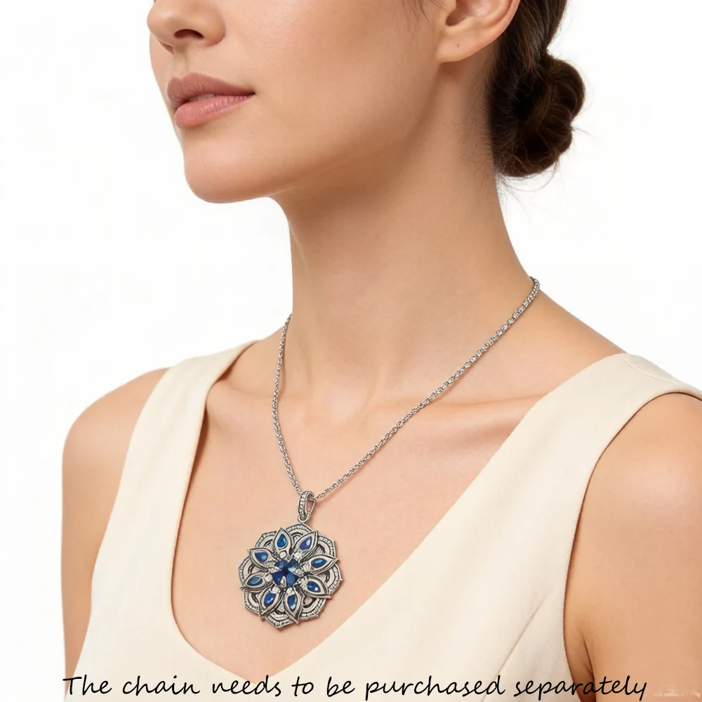 Pendant Blue Lotus Flower,Brand New Fashion Jewelry 925 Sterling Silver Europe Accessories Gift For Woman