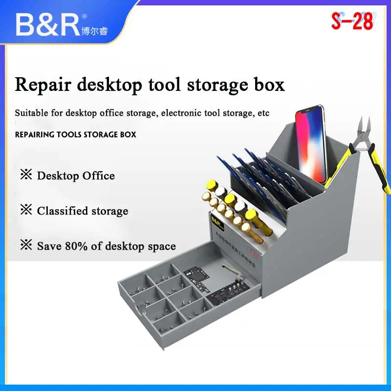 Set di strumenti per la riparazione del telefono cellulare B & R con scatola portaoggetti, pinzette, cacciavite e Organizer per archiviazione Desktop