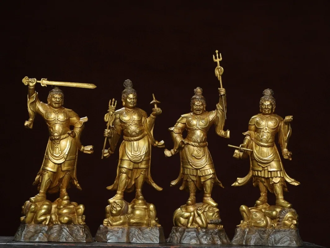 Hand-Cast Premium Brass Four Heavenly Kings Statue - 11.4