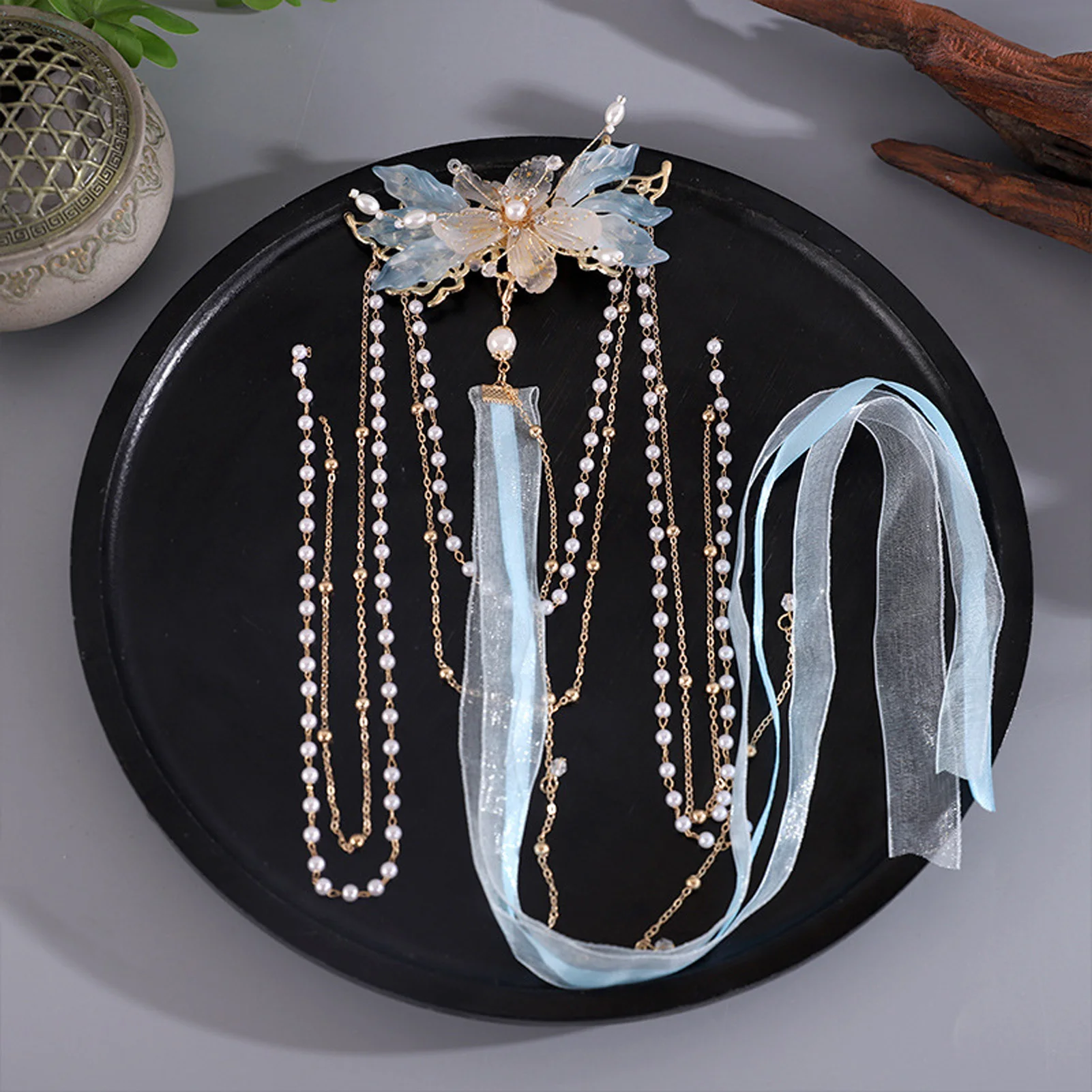 Blue Ancient Chinese Hair Clips Resin Hairpins Set Vintage Style Hair Accessories With Tassel For Women Wedding Decoration