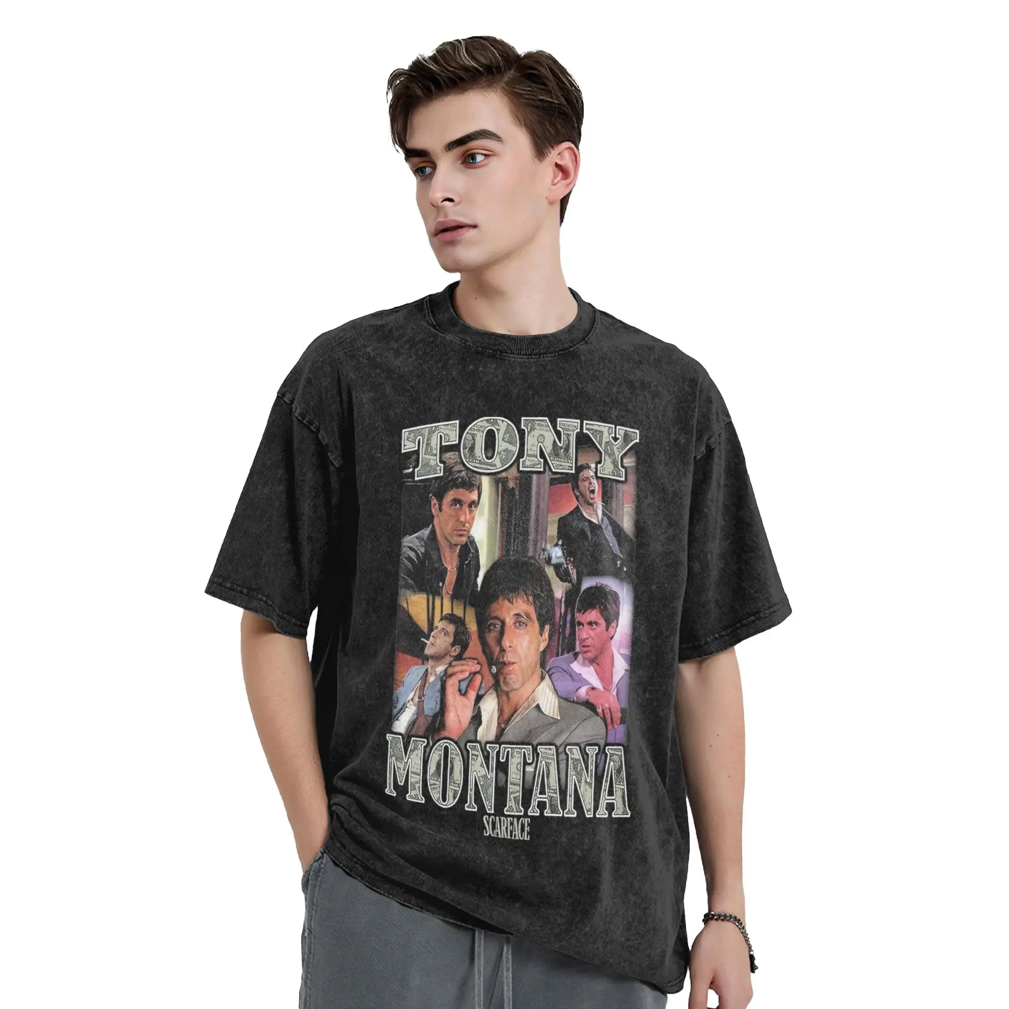 Scarface Montana Money T Shirt Washed Harajuku T-Shirts Retro Music Cool for Men Women Tops Streetwear Graphic Printed Tops Tees