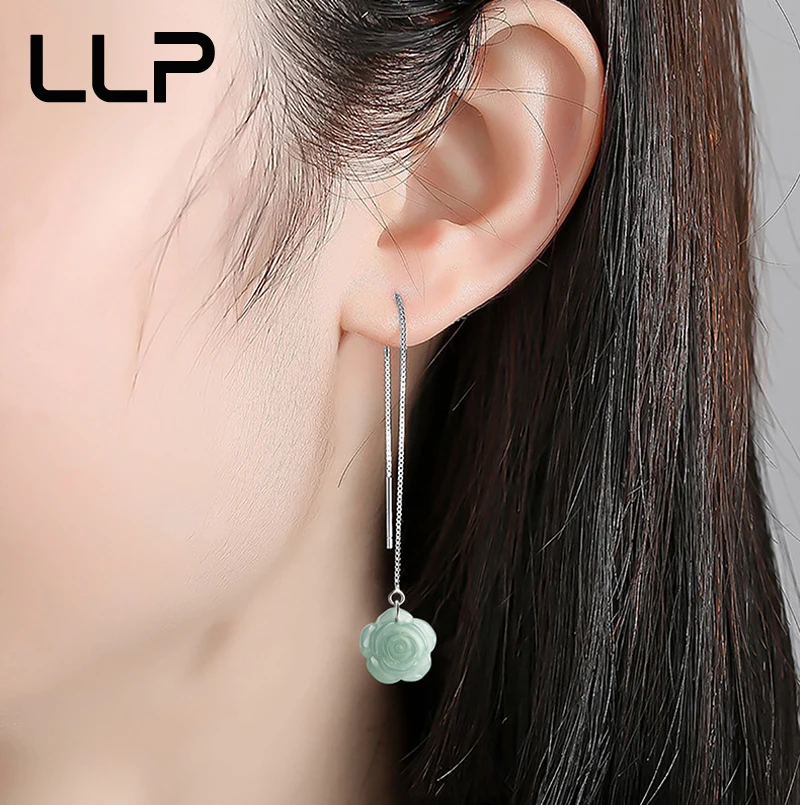 Advanced Natural Emerald Blue Water Ear Line S925 Silver Inlaid Ice Class Rose Ladies Emerald Earrings Fashion Luxury Jewelry Gi