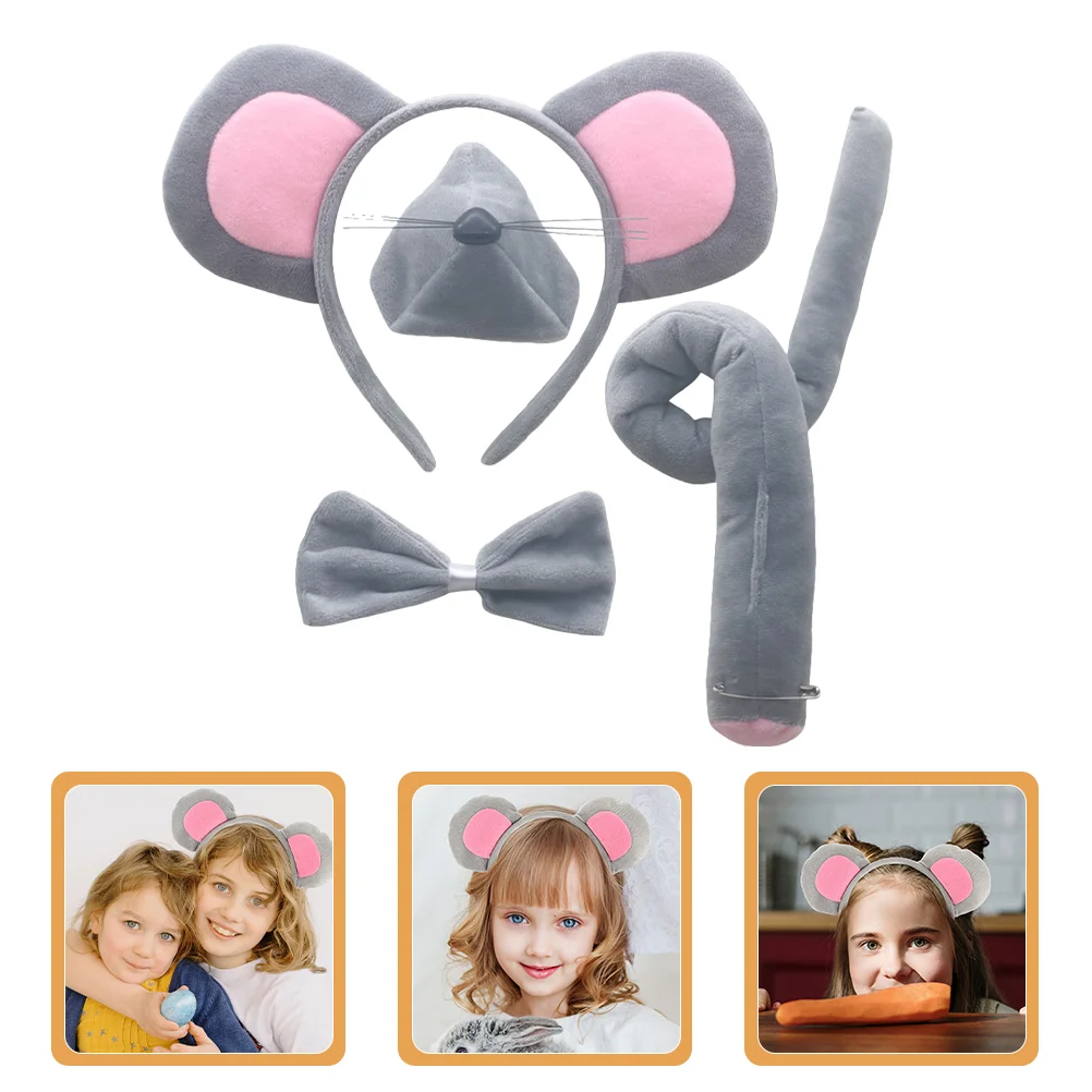 Cartoon Mouse Headband Ears Tail Animal Costume Headbands for Girls Set Hair Hoop Fabric Nose Toddler Panda