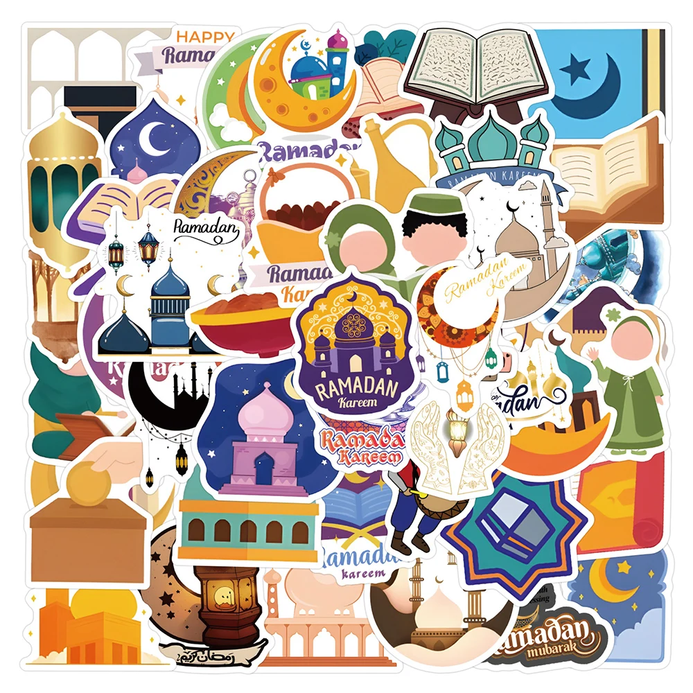 10/30/60/120pcs Ramadan Kareem Cartoon Stickers Islamic Holiday Graffiti Sticker DIY Phone Case Skateboard Notebook Decals Decor